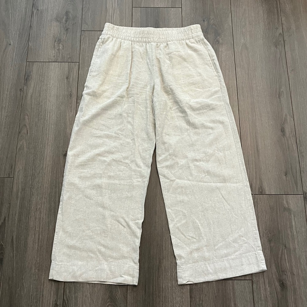 Old Navy High-Rise Wide-Leg Linen Blend Pants Oatmeal Beige Medium Petite